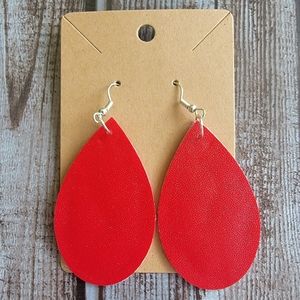 Red Faux Leather Earrings